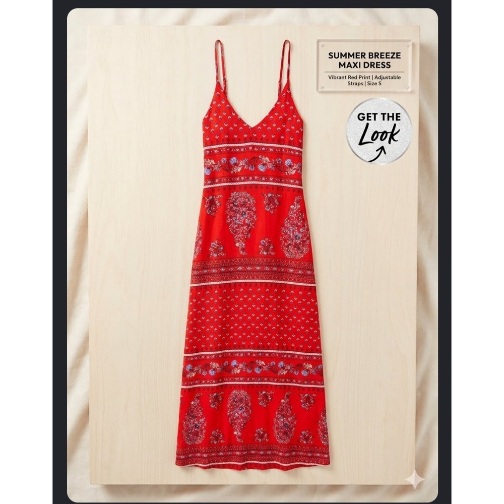 Old Navy Summer Breeze Maxi Dress Red Paisley Floral Boho Adjustable Straps M